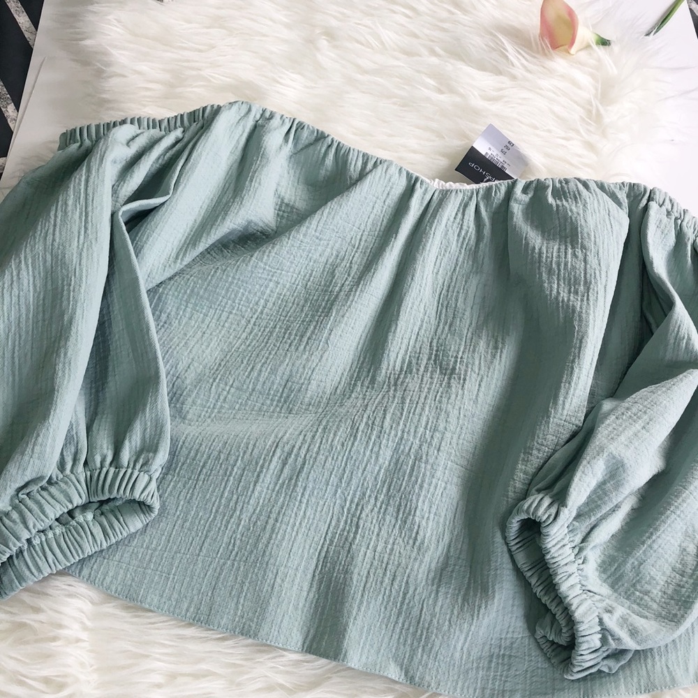 NWT Topshop Laundered Bardot off shoulder Top - Picture 4 of 6